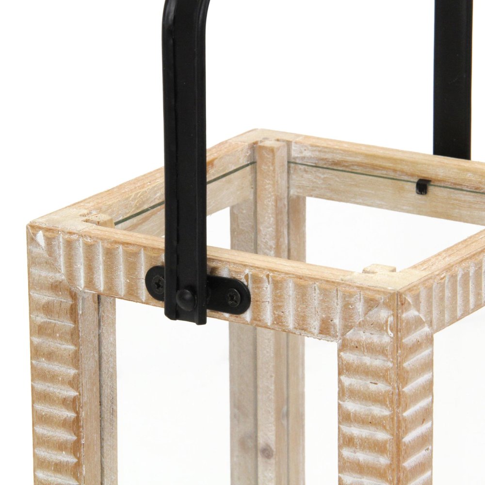 13" Natural Distressed Geometric Solid Wood Tabletop Lantern Candle Holder — view 4