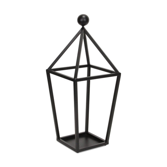 24" Black Geometric Metal Tabletop Lantern Candle Holder