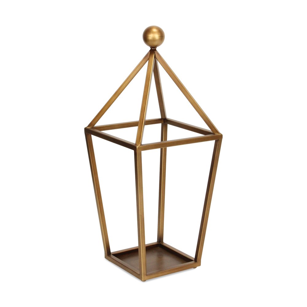 24" Gold Geometric Metal Tabletop Lantern Candle Holder — view 1