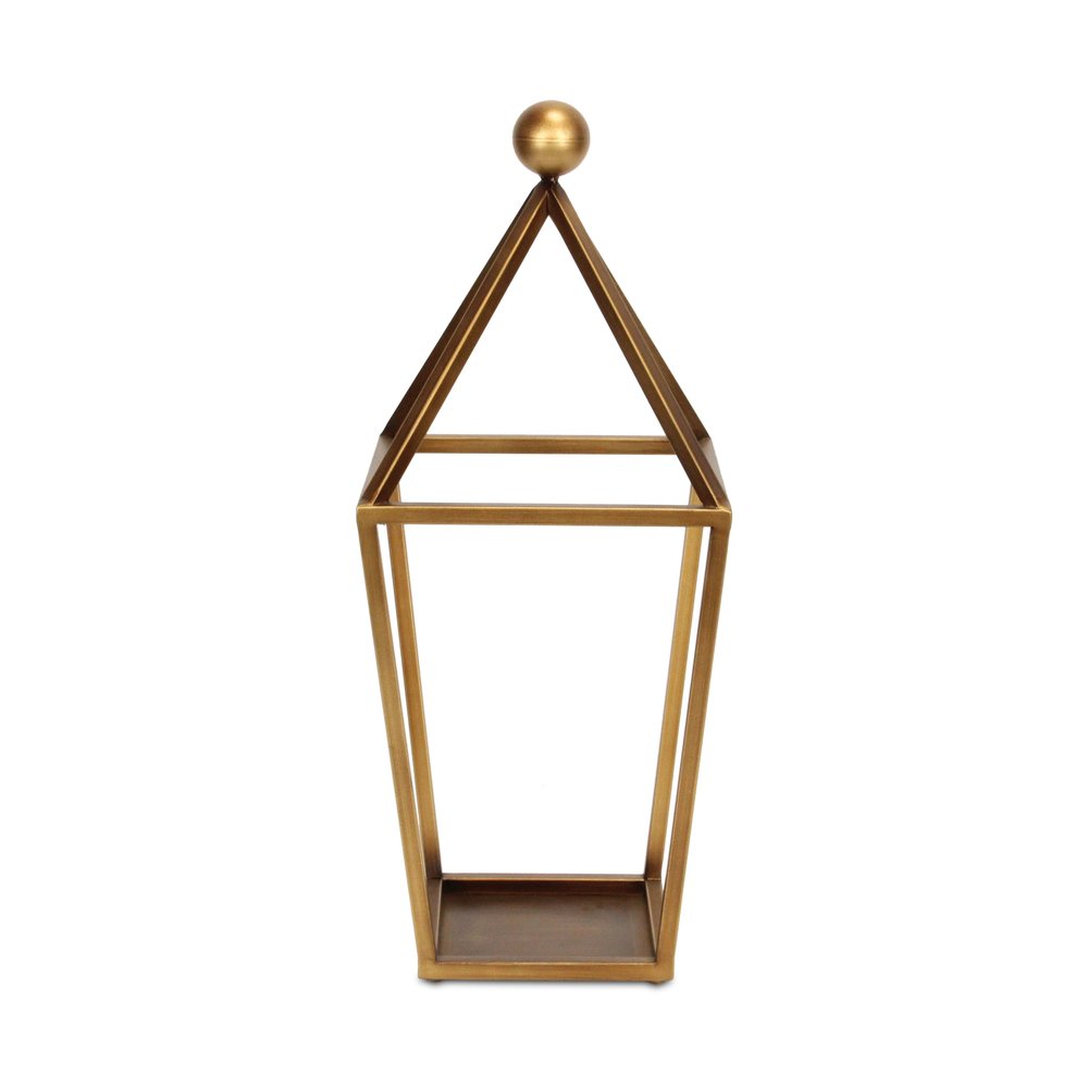 24" Gold Geometric Metal Tabletop Lantern Candle Holder HomeRoots