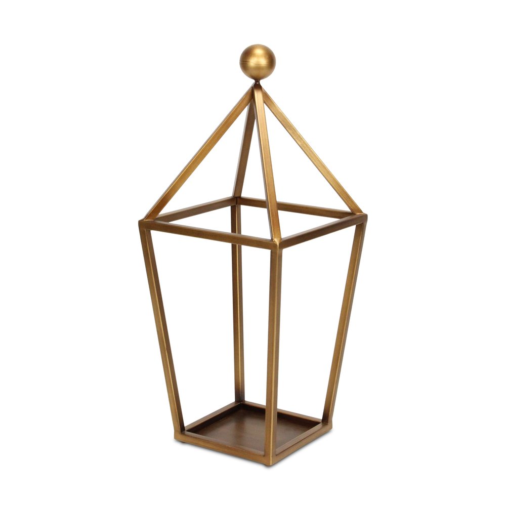 24" Gold Geometric Metal Tabletop Lantern Candle Holder — view 3