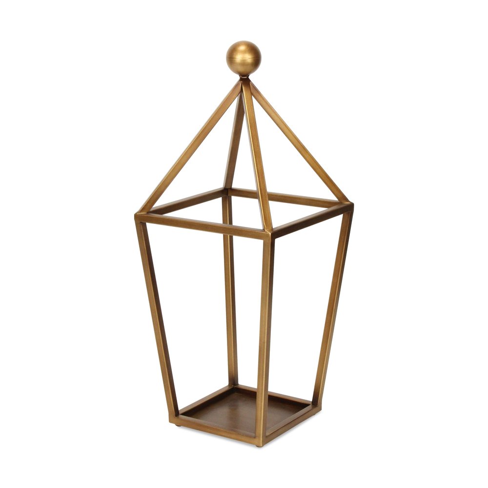 24" Gold Geometric Metal Tabletop Lantern Candle Holder — view 4
