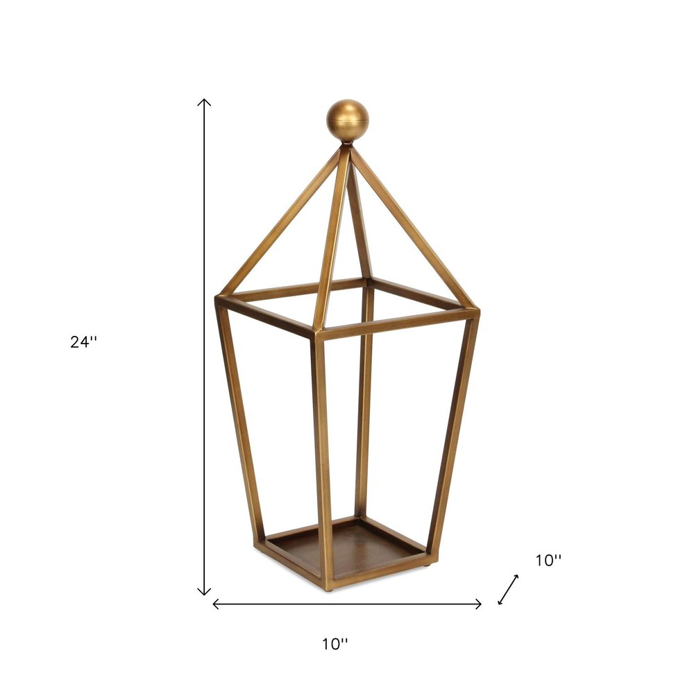 24" Gold Geometric Metal Tabletop Lantern Candle Holder — view 5