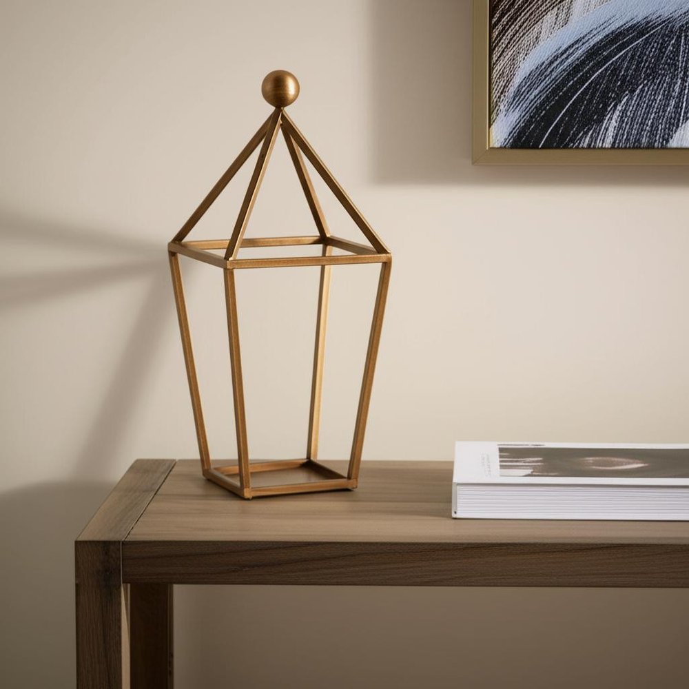 24" Gold Geometric Metal Tabletop Lantern Candle Holder HomeRoots