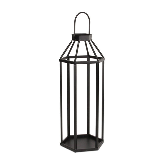 32" Black Geometric Metal Floor Lantern Candle Holder