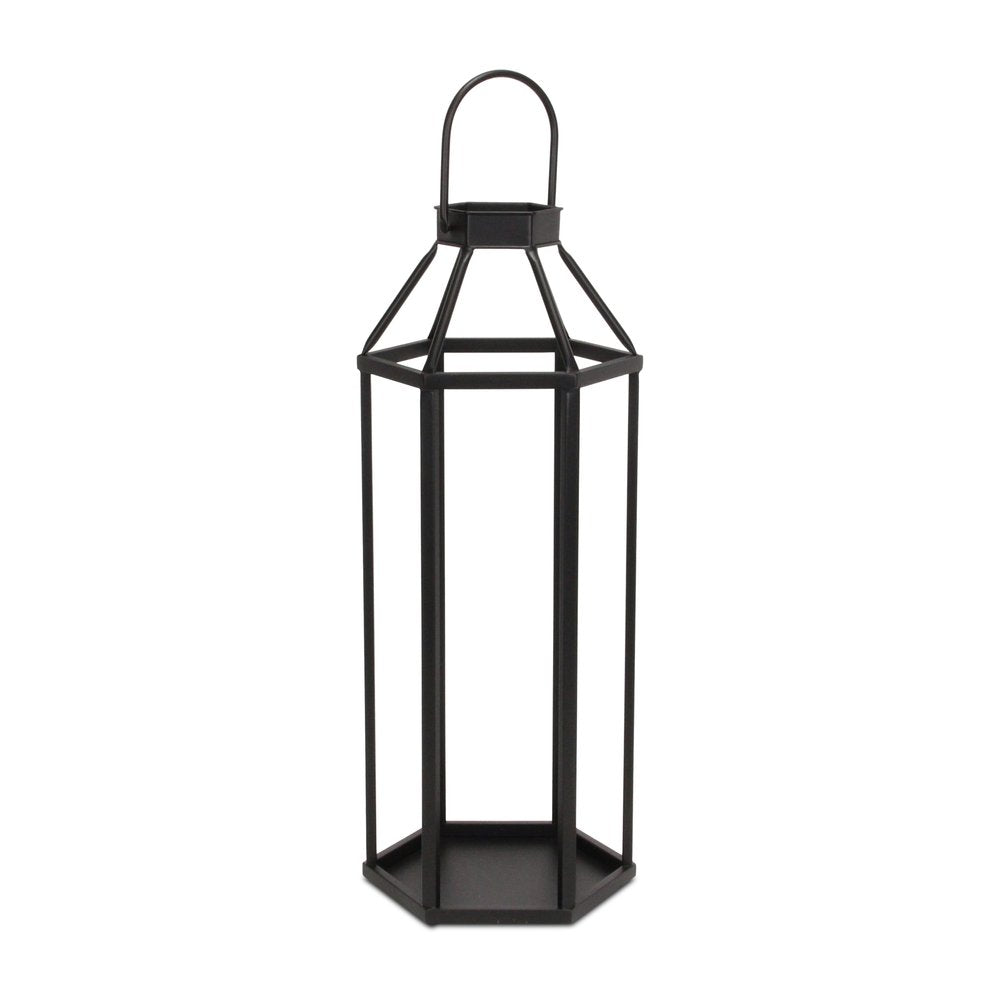 32" Black Geometric Metal Floor Lantern Candle Holder HomeRoots