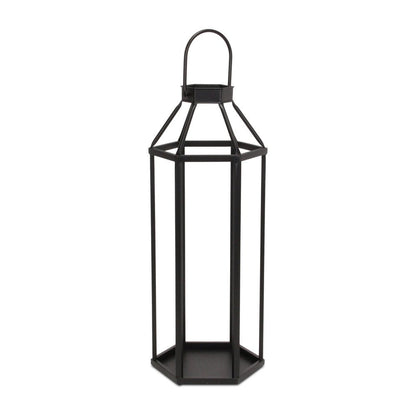 32" Black Geometric Metal Floor Lantern Candle Holder HomeRoots