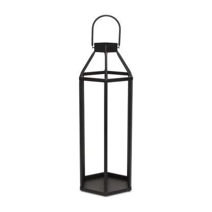 32" Black Geometric Metal Floor Lantern Candle Holder HomeRoots