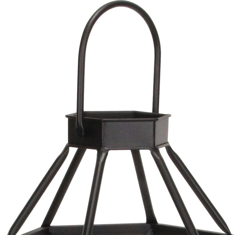 32" Black Geometric Metal Floor Lantern Candle Holder HomeRoots