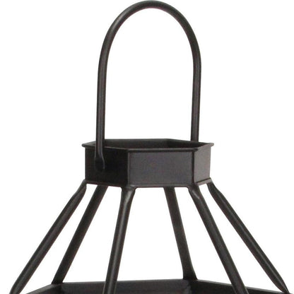 32" Black Geometric Metal Floor Lantern Candle Holder HomeRoots