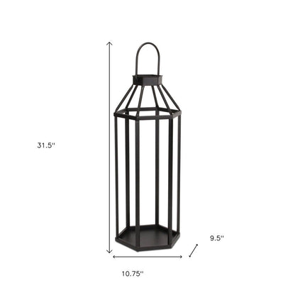 32" Black Geometric Metal Floor Lantern Candle Holder HomeRoots
