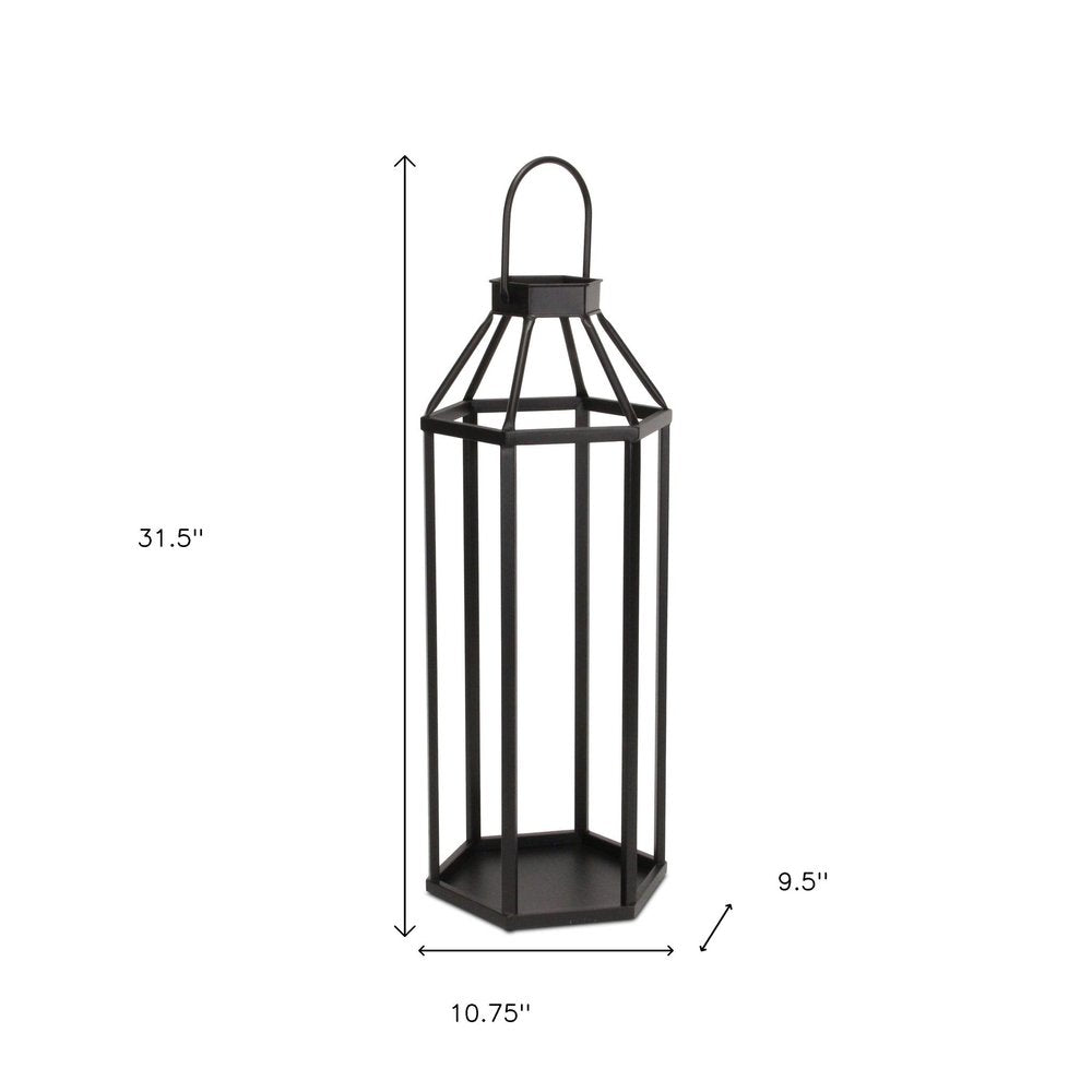 32" Black Geometric Metal Floor Lantern Candle Holder — view 9