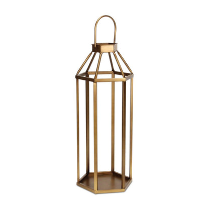 32" Gold Geometric Metal Floor Lantern Candle Holder HomeRoots