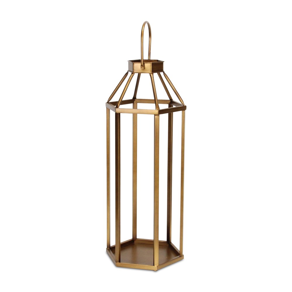 32" Gold Geometric Metal Floor Lantern Candle Holder — view 5