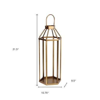 32" Gold Geometric Metal Floor Lantern Candle Holder HomeRoots