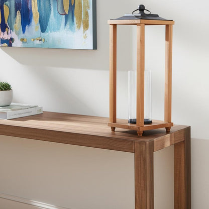24" Black And Brown Distressed Geometric Metal And Solid Wood Floor Lantern Candle Holder HomeRoots