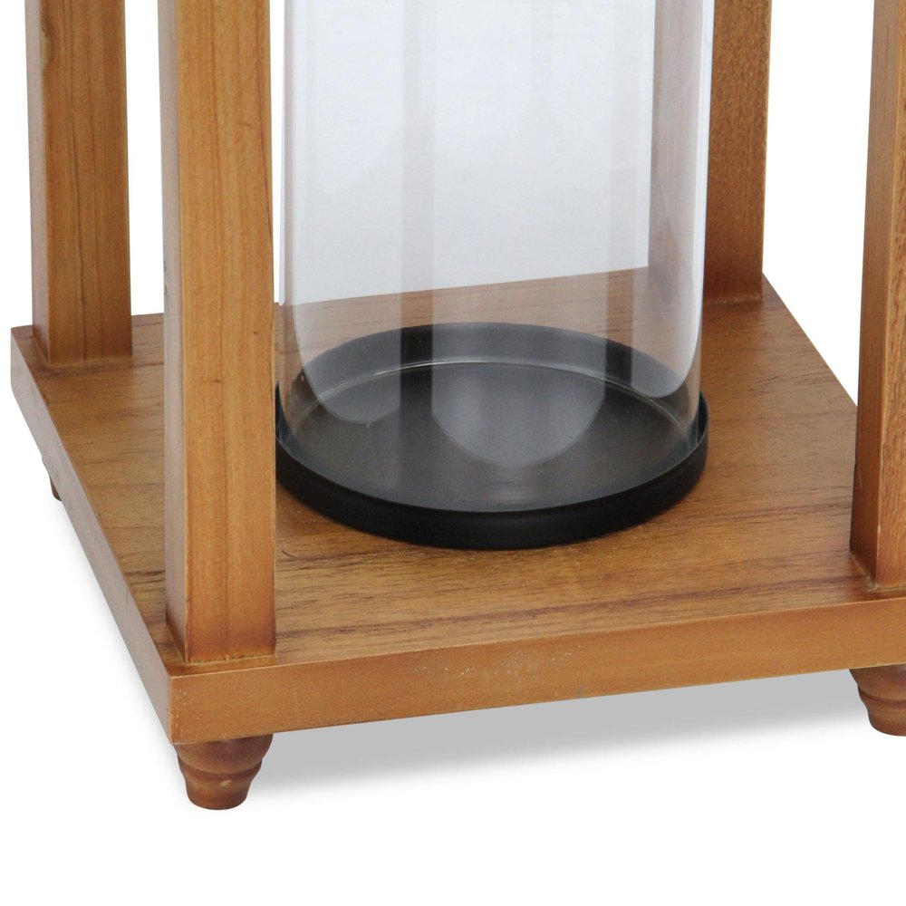 24" Black And Brown Distressed Geometric Metal And Solid Wood Floor Lantern Candle Holder — view 1