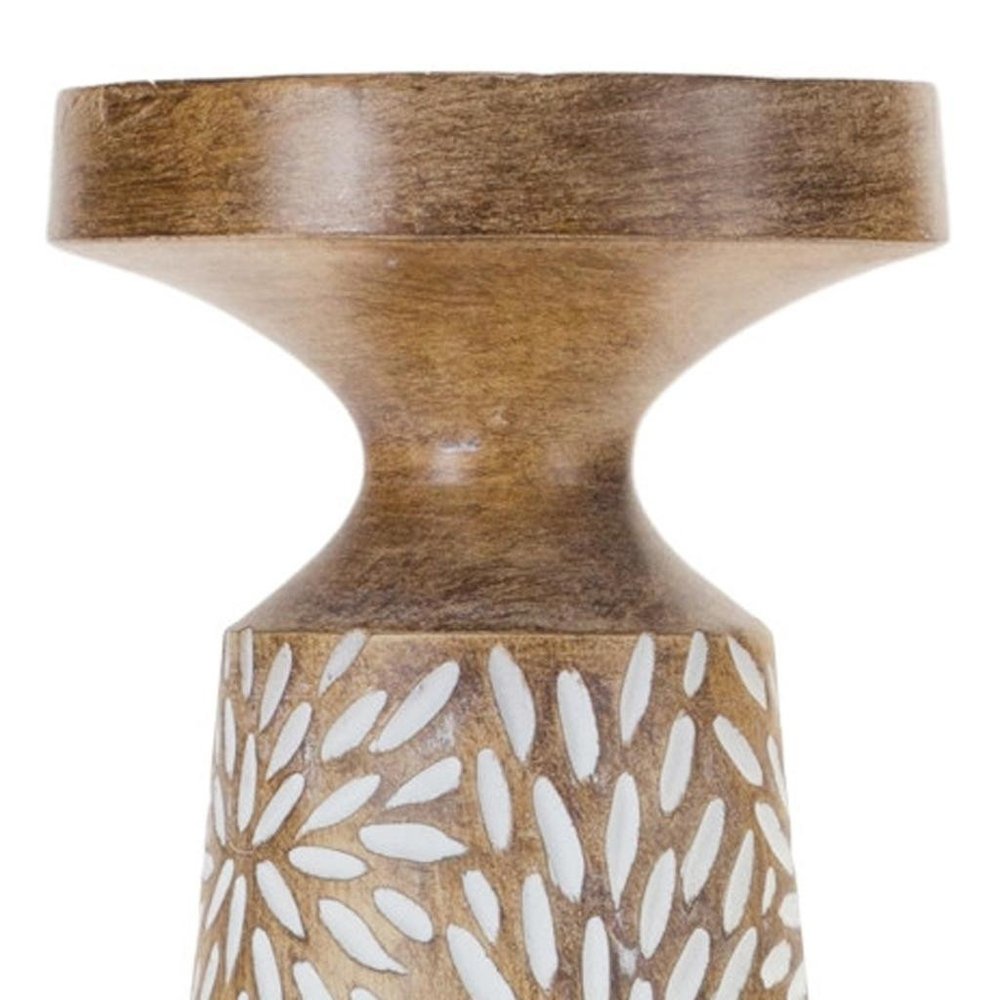 Set of Three Brown And White Distressed Floral Resin Tabletop Pillar Candle Holders HomeRoots