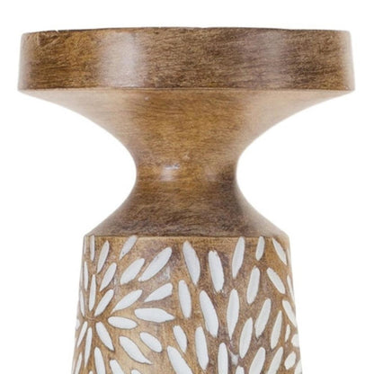 Set of Three Brown And White Distressed Floral Resin Tabletop Pillar Candle Holders HomeRoots