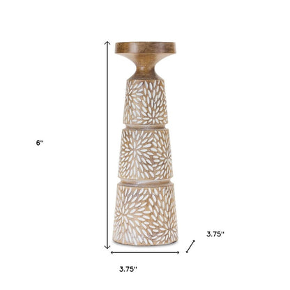 Set of Three Brown And White Distressed Floral Resin Tabletop Pillar Candle Holders HomeRoots