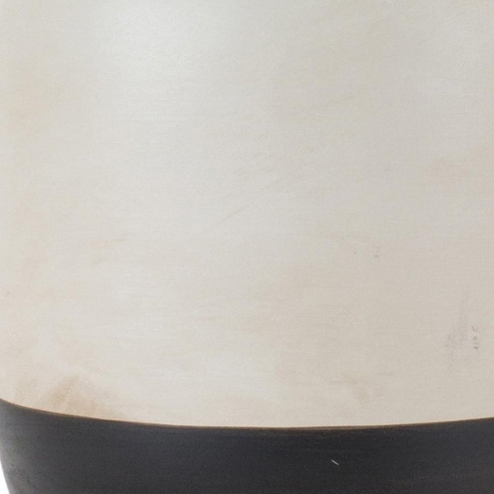 Set of Two Cream And Black Distressed Ceramic Tabletop Pillar Candle Holders HomeRoots