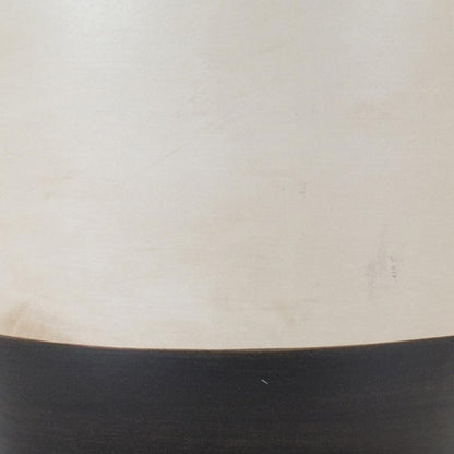 Set of Two Cream And Black Distressed Ceramic Tabletop Pillar Candle Holders HomeRoots
