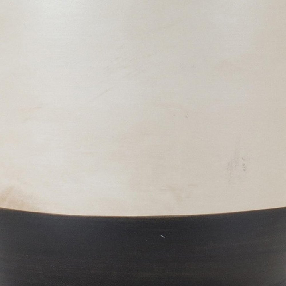 Set of Two Cream And Black Distressed Ceramic Tabletop Pillar Candle Holders HomeRoots