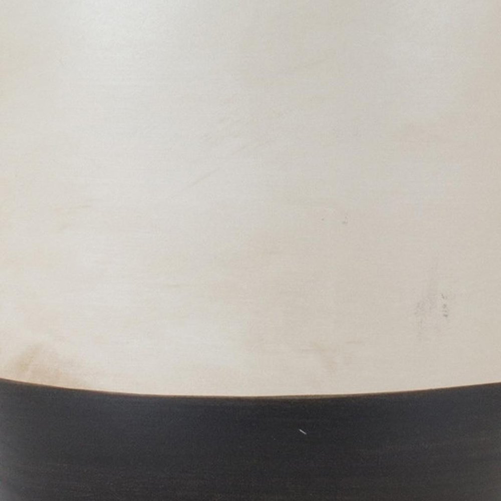 Set of Two Cream And Black Distressed Ceramic Tabletop Pillar Candle Holders HomeRoots