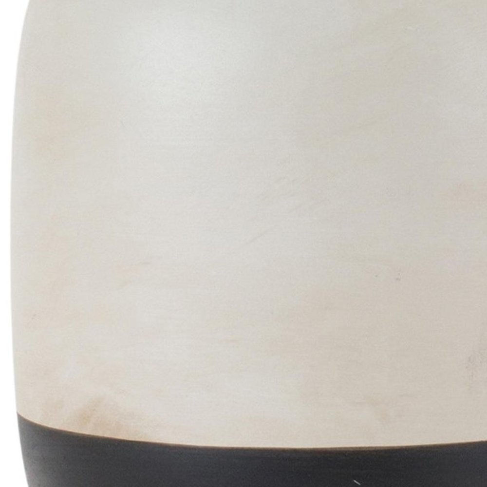 Set of Two Cream And Black Distressed Ceramic Tabletop Pillar Candle Holders HomeRoots