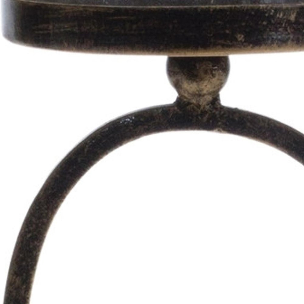 Set of Two Antiqued Bronze Geometric Glass And Metal Tabletop Hurricane Candle Holders HomeRoots
