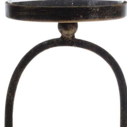 Set of Two Antiqued Bronze Geometric Glass And Metal Tabletop Hurricane Candle Holders HomeRoots