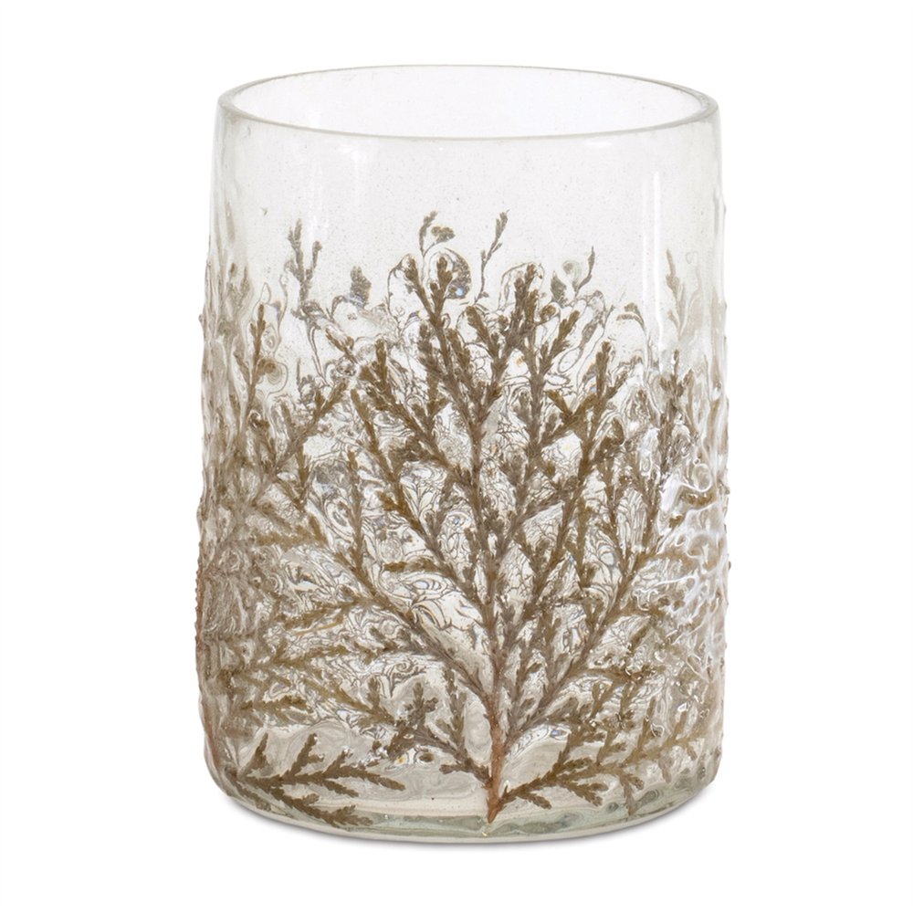 Set of Three Brown And Clear Botanical Leaf Glass Tabletop Votive Candle Holders HomeRoots