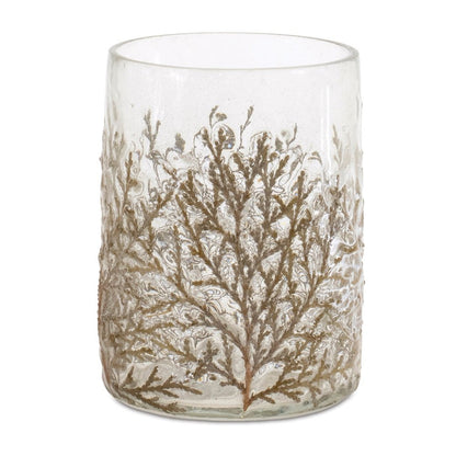 Set of Three Brown And Clear Botanical Leaf Glass Tabletop Votive Candle Holders HomeRoots