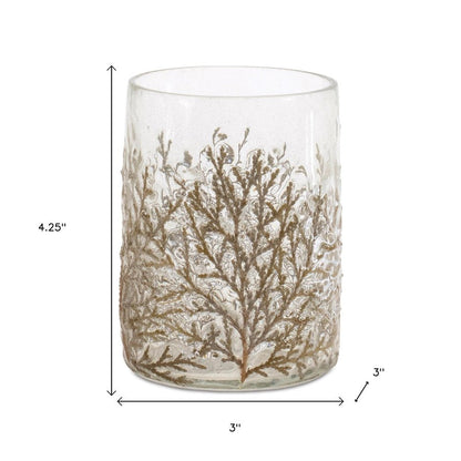 Set of Three Brown And Clear Botanical Leaf Glass Tabletop Votive Candle Holders HomeRoots