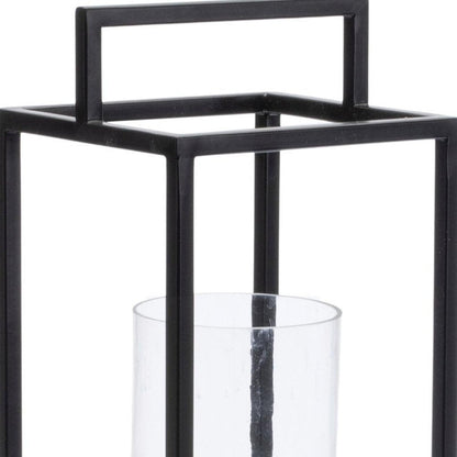 20" Black And Brown Metal And Solid Wood Tabletop Lantern Candle Holder HomeRoots