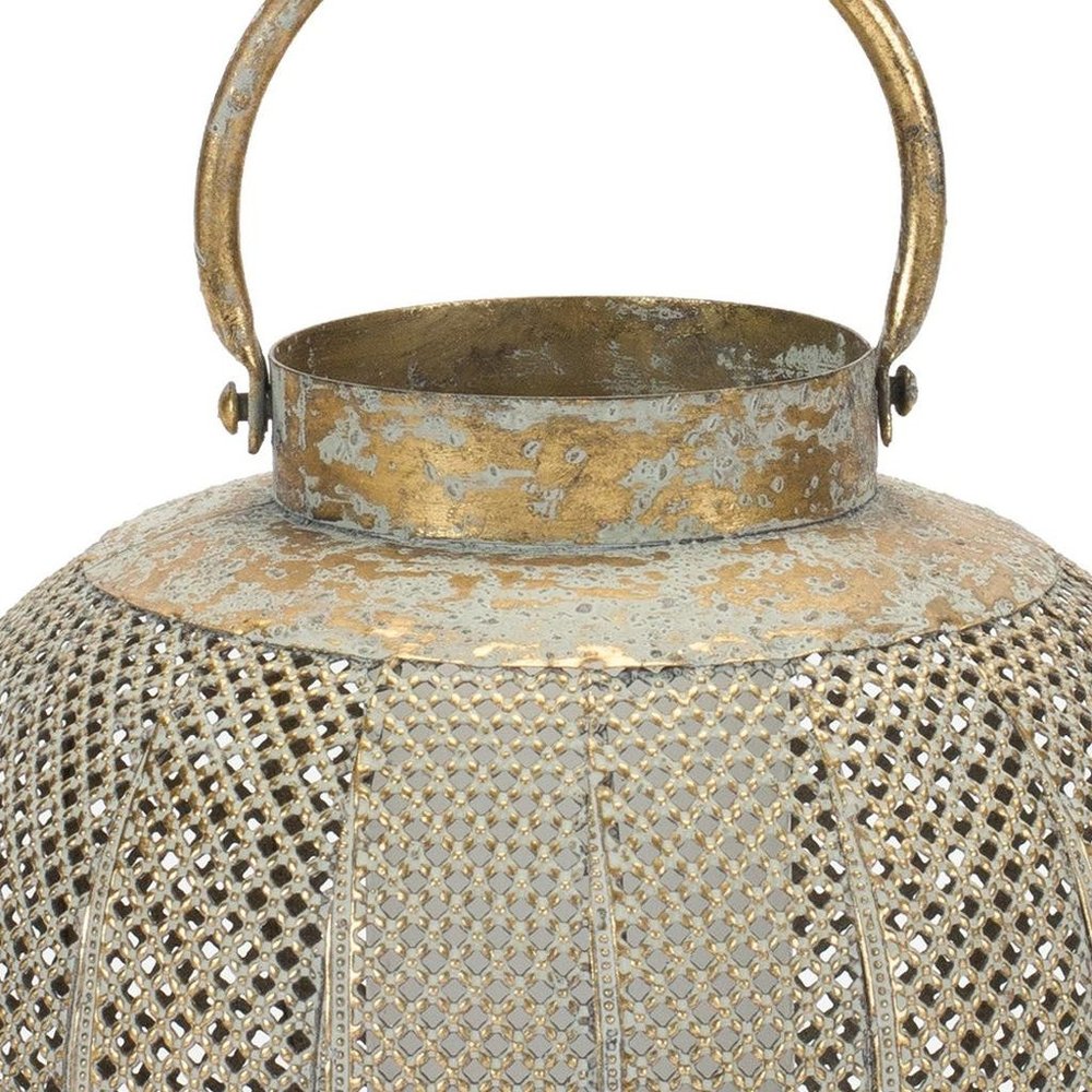9" Bronze And Green Distressed Lattice Metal Tabletop Lantern Candle Holder HomeRoots