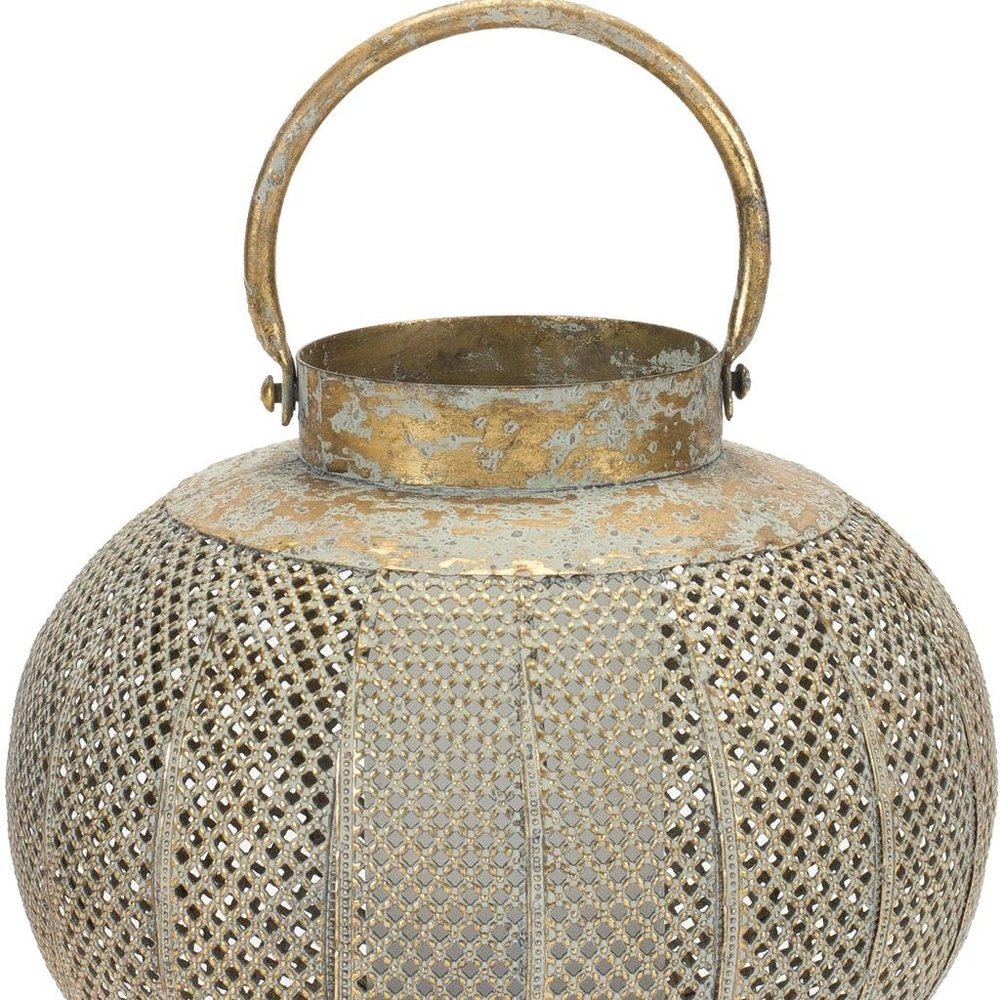 9" Bronze And Green Distressed Lattice Metal Tabletop Lantern Candle Holder HomeRoots