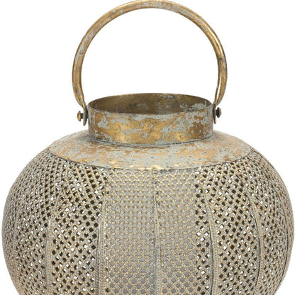 9" Bronze And Green Distressed Lattice Metal Tabletop Lantern Candle Holder HomeRoots