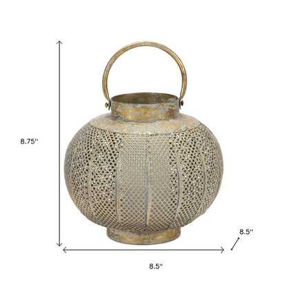 9" Bronze And Green Distressed Lattice Metal Tabletop Lantern Candle Holder HomeRoots