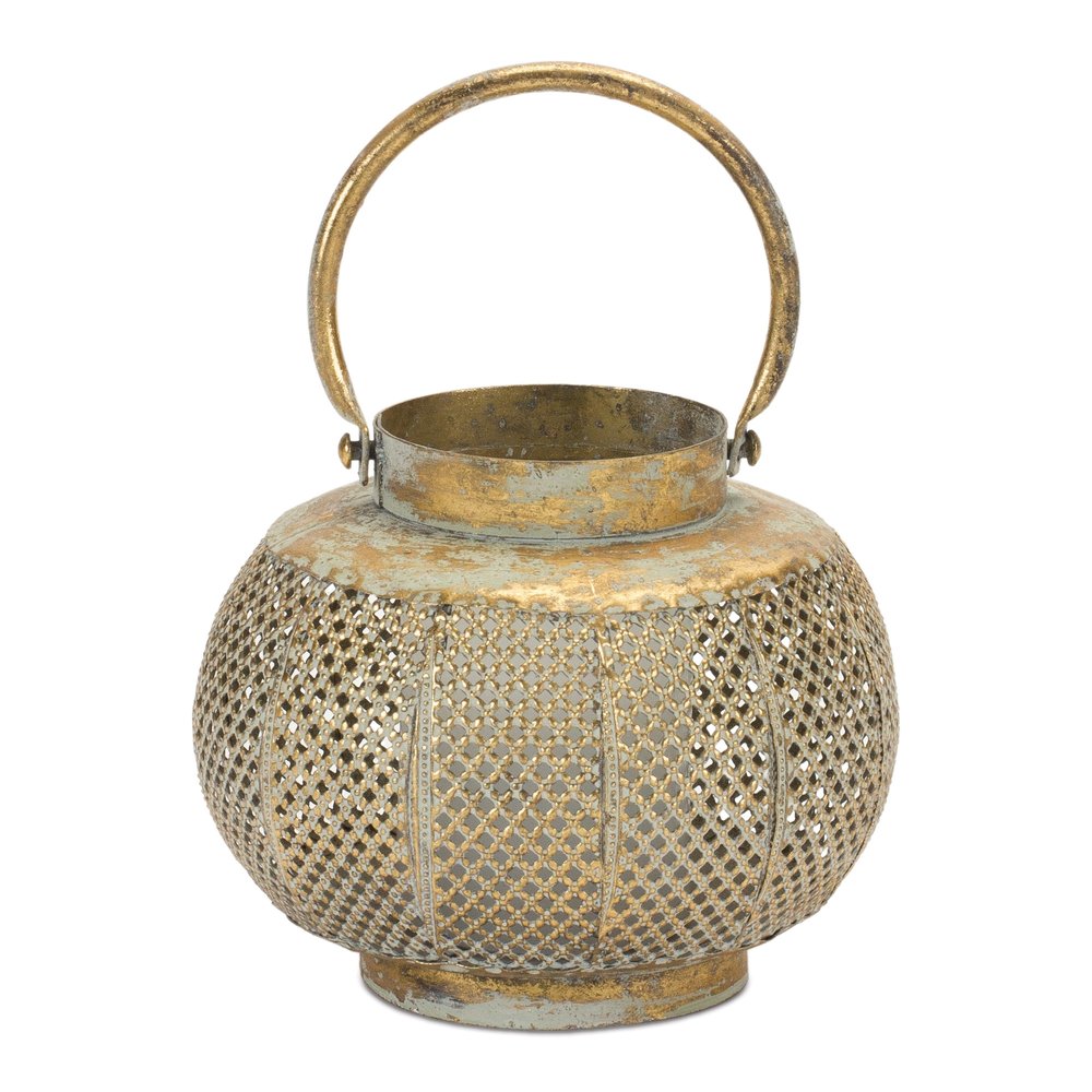 6" Bronze And Green Distressed Lattice Metal Tabletop Lantern Candle Holder HomeRoots