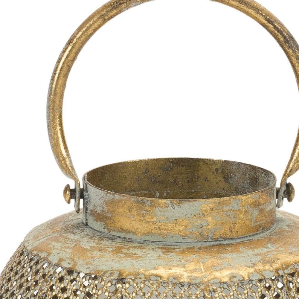6" Bronze And Green Distressed Lattice Metal Tabletop Lantern Candle Holder HomeRoots