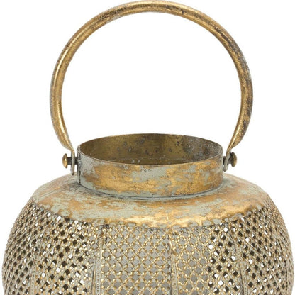 6" Bronze And Green Distressed Lattice Metal Tabletop Lantern Candle Holder HomeRoots
