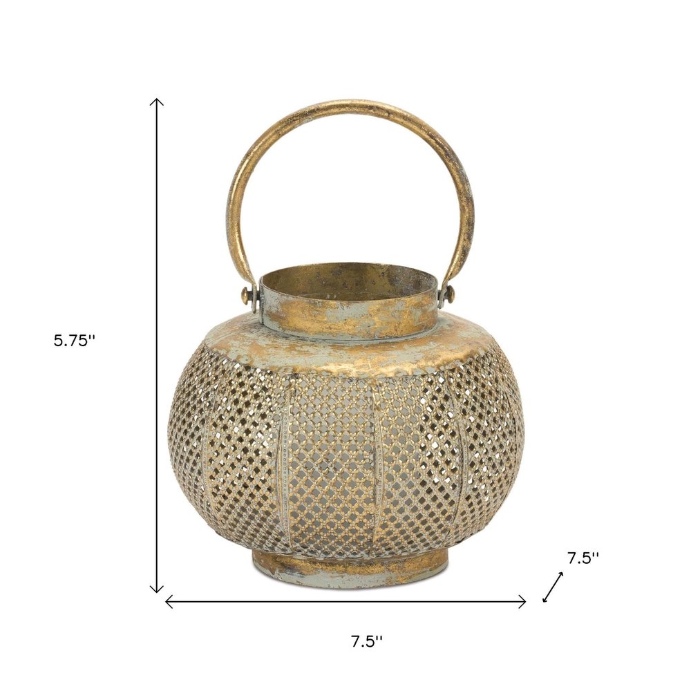 6" Bronze And Green Distressed Lattice Metal Tabletop Lantern Candle Holder HomeRoots