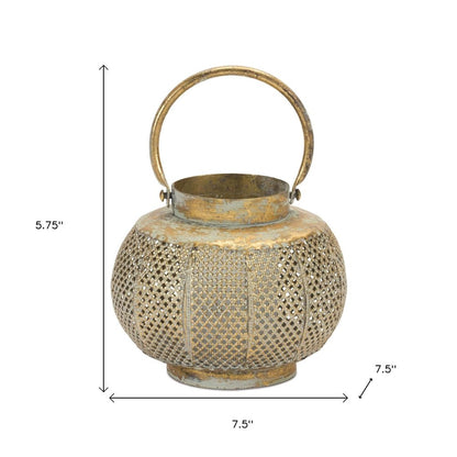 6" Bronze And Green Distressed Lattice Metal Tabletop Lantern Candle Holder HomeRoots