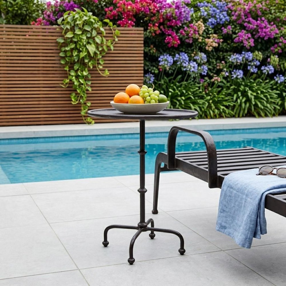 20" Black Aluminum Oval Outdoor Pedestal Side Table HomeRoots