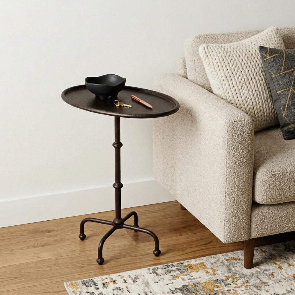 20" Black Aluminum Oval Outdoor Pedestal Side Table HomeRoots