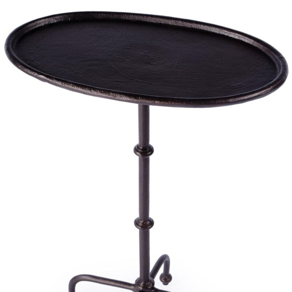 20" Black Aluminum Oval Outdoor Pedestal Side Table HomeRoots
