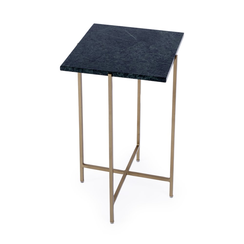21" Green and Gold Marble and Iron Drink Size Square End Table