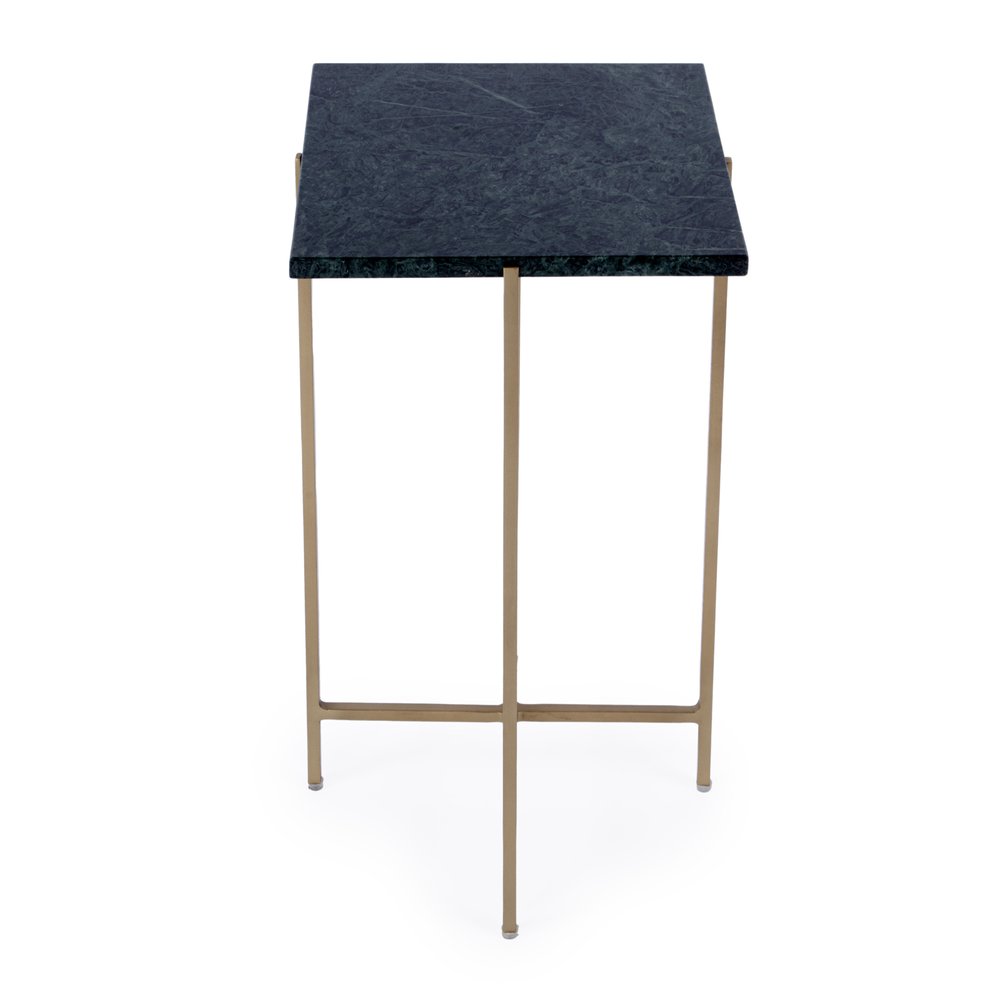 21" Green and Gold Marble and Iron Drink Size Square End Table
