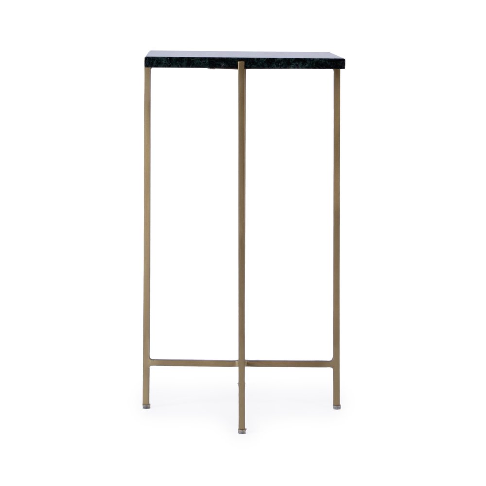 21" Green and Gold Marble and Iron Drink Size Square End Table